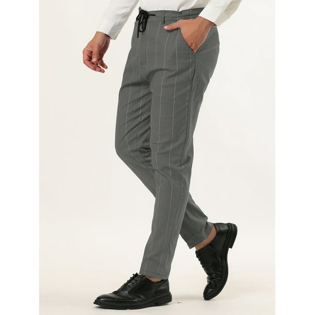 Lars Amadeus Men s Business Striped Pants Drawstring Waist Slim