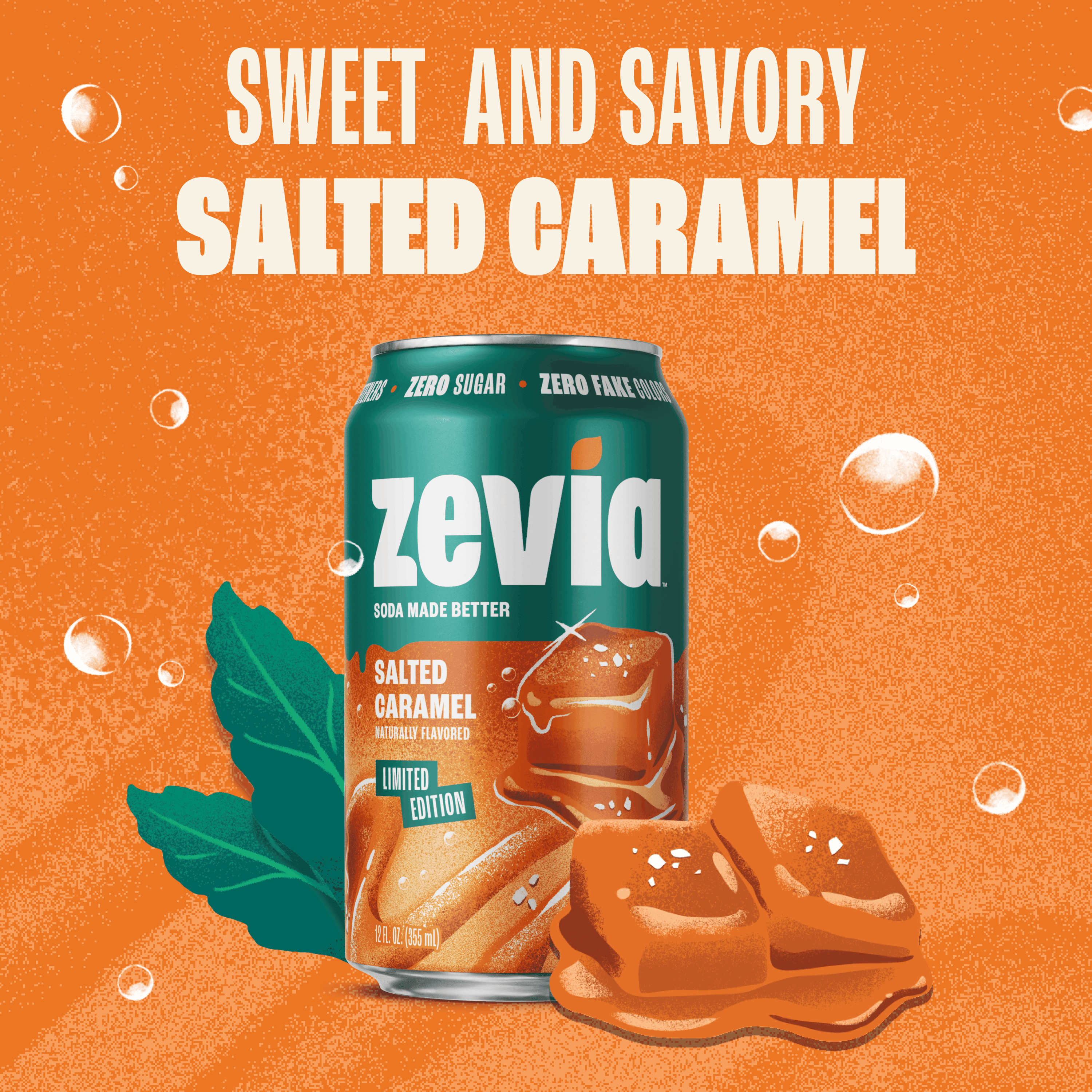 Zevia Zero Sugar, 0 Calorie Salted Caramel Soda Pop, 12 fl oz, 6 pack Cans