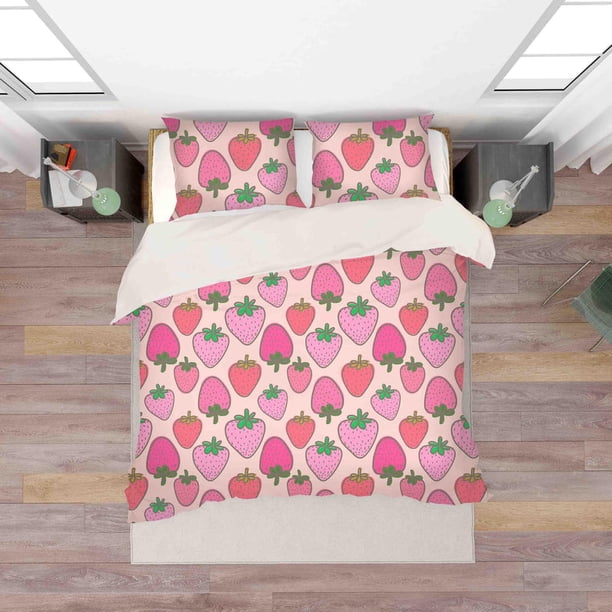 3D Rosa Rojo Dibujos animados Fresa Funda de edredón Juego de ropa de cama Fundas de almohada 14