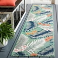 thumbnail image 2 of SAFAVIEH Cabana Kade Botanical Indoor/Outdoor Runner Rug, Green/Navy, 2' x 10', 2 of 12