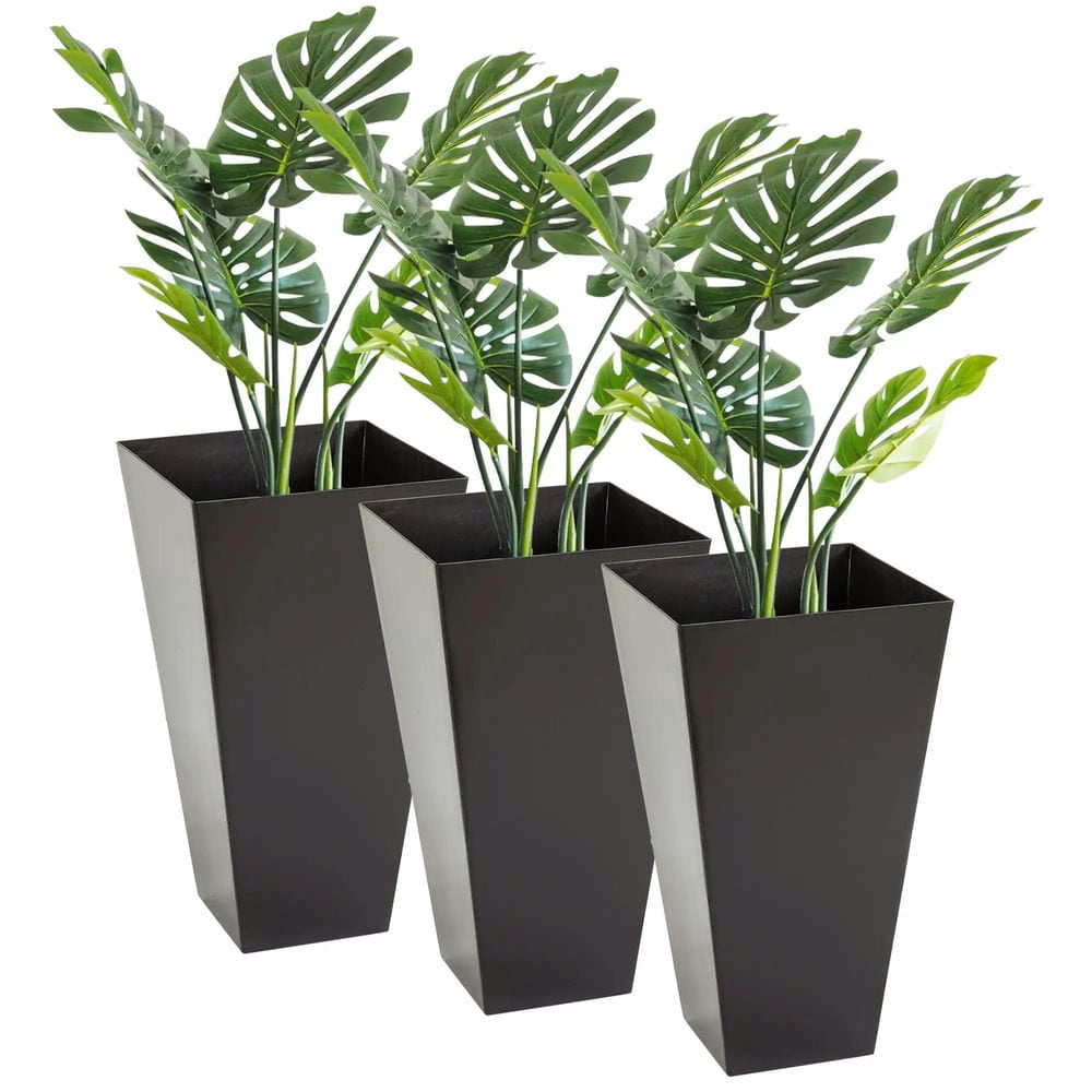 Spaco 28 Feet Tall Plastic Planters Set of 3, Flower Pot, Anti-crack, Fade-resistant, Square Shape with A Matte Surface, Outdoor & Indoor, for lawns, patios, yards, Brown