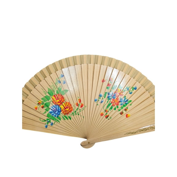 CL GIFT Floral Vintage Spanish Folding Fan Doubled-Side Flower Wood Fan for Wedding Party Decor/Dancing Hand Fan (Beige)
