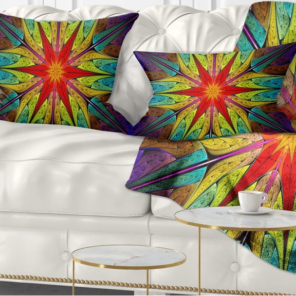Designart Stained Glass with Bright Red Star - Abstract Throw Pillow - 12x20