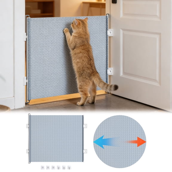 49 x 16 Inches Large Retractable Puppy Cat Gate for Doorway No Drilling Screen Puppy Cat Mesh Gate With 3 Hooks And 3 Locator Easy Installation For Indoor Home Staircase Hallway Terrace Porch - Grey