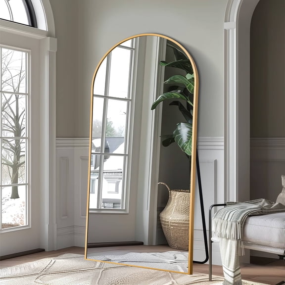 MAYEERTY 71" × 38" Arched Full Length Mirror Aluminium Alloy Floor Mirror, Gold