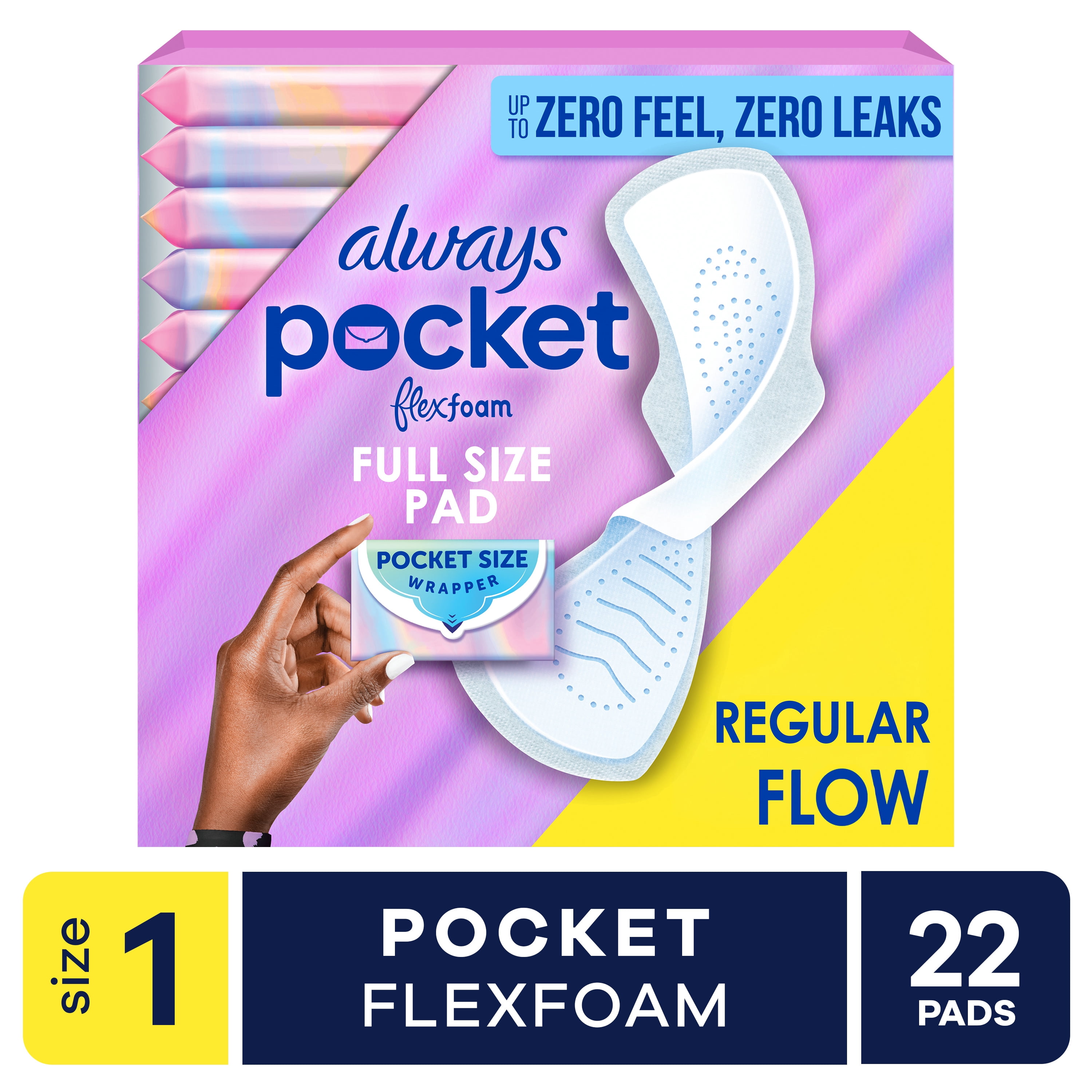 (3 pack) Always Pocket with FlexFoam Pads, Size 1, Regular, Wings, 22 Count