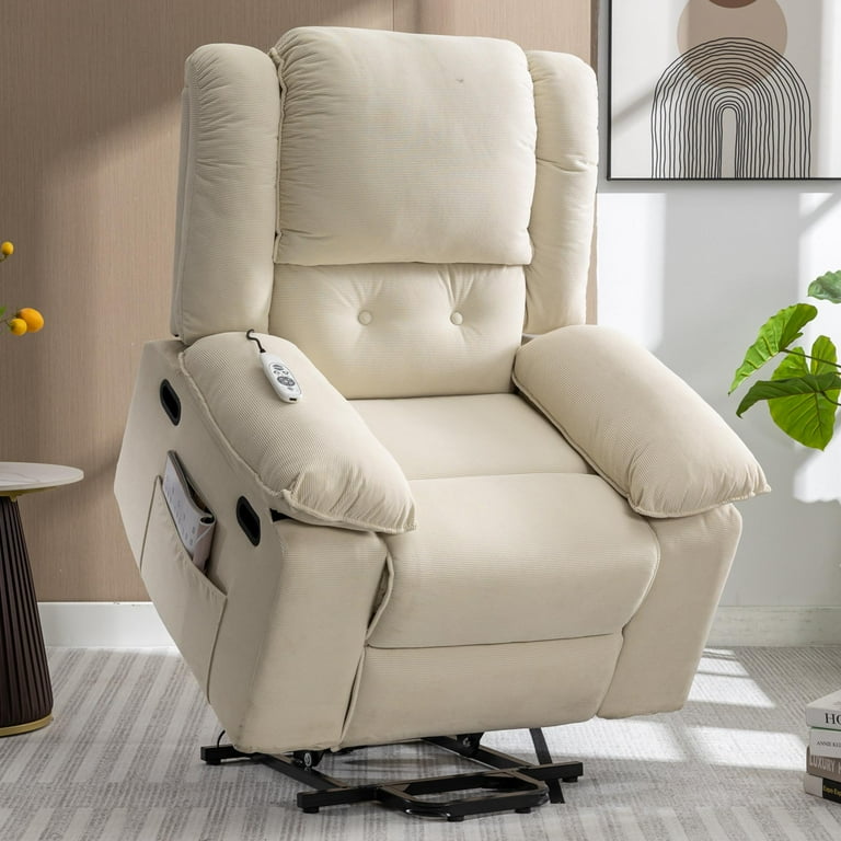 Electric Power Fabric Padded Lift Massage Chair Recliner Sofa-Beige