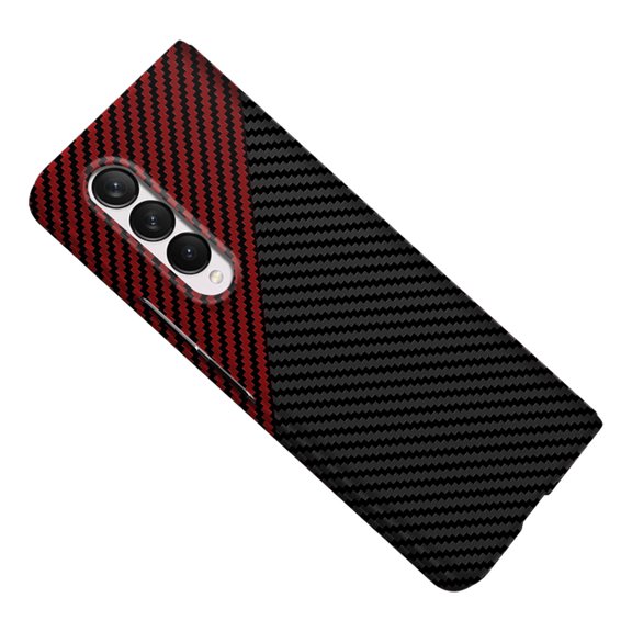 for Samsung Galaxy Z Fold 4 Phone Case,Slim Hard PC Soft TPU Anti-Scratch Shock Absorption Carbon Fibre Durable Protective Case Wireless Charing Cover for Samsung Galaxy Z Fold 4, Blackred