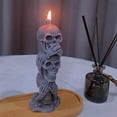 thumbnail image 3 of WIURAY Vela de calavera de Halloween negra Vela triple de Halloween Velas de Halloween Vela de figura de 3 cabezas No escuches el mal No hables el mal Estatua de esqueleto gótico Vela de cera de soja, 3 of 4