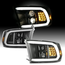 AKKON - Fit 2009-2018 Dodge Ram 1500 2500 3500 [Halogen Model] w/LED DRL Projector Headlights Driver   Passenger Black