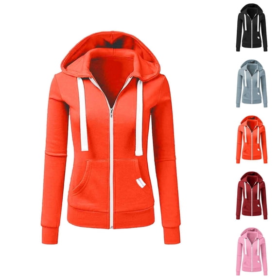 Clothes for Women Women's Solid Sweatshirt Women Fashion Solid Zipper Pocket Sweatshirt Long Sleeve Hooded Coat