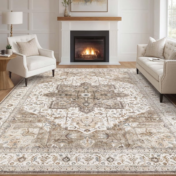 Alfombra Tortania 2.7x3.6 m Lavable Boho Vintage Oriental Marrón