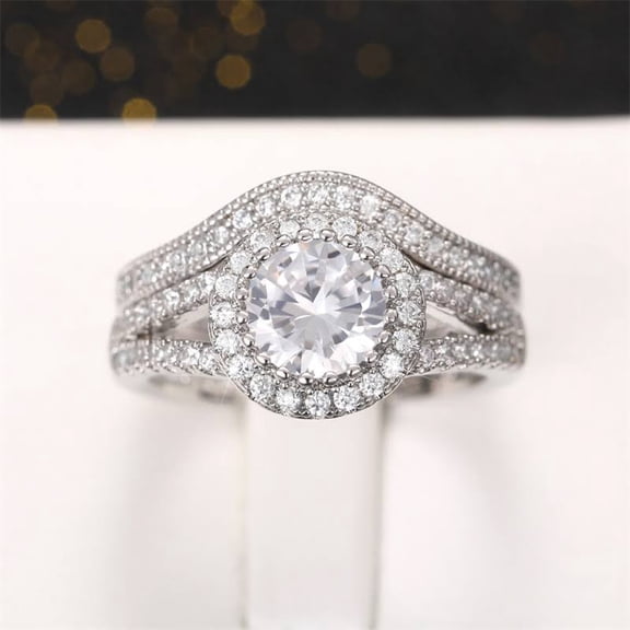 Kalapi Jewel 14K White Gold Plated 1.7 Ct Round Cut Engagement Split Shank Ring Set for Her - Beautiful Moissanite Ring Set - Gift for Proposals - Split Shank Wedding Ring Set