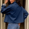 thumbnail image 4 of Karymi Solid Ruffle Stand Collar Button‑Down Jackets for Women, Long Sleeve Plaid Lining Cropped Casual Outerwear with Side Pockets, 4 of 9