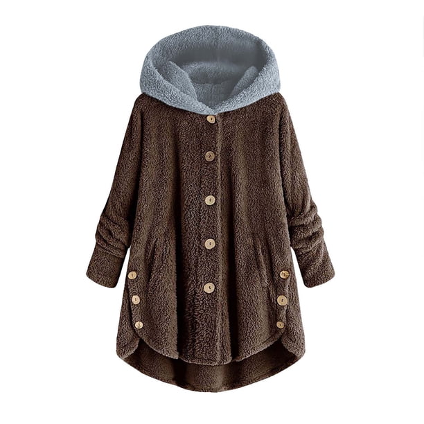 Puntoco-abrigo de talla grande para mujer, tops de felpa con botones, cárdigan holgado con capucha, abrigo de lana, chaqueta de invierno, liquidación Puntoco Puntoco-1