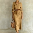 thumbnail image 7 of TaTaai Womens Long Sleeve Belted Dress V-Neck Lapel Solid Color Flowy Casual Party Daily Ankle Length Midi Dress Gift, 7 of 7