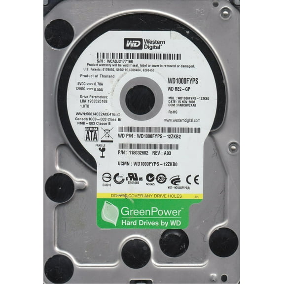 WD1000FYPS-12ZKB2, DCM HARCHV2AAB, Western Digital 1TB SATA 3.5 Hard Drive