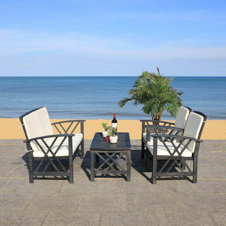 SAFAVIEH Outdoor Collection Fontana 4 Piece Patio Set Black Beige