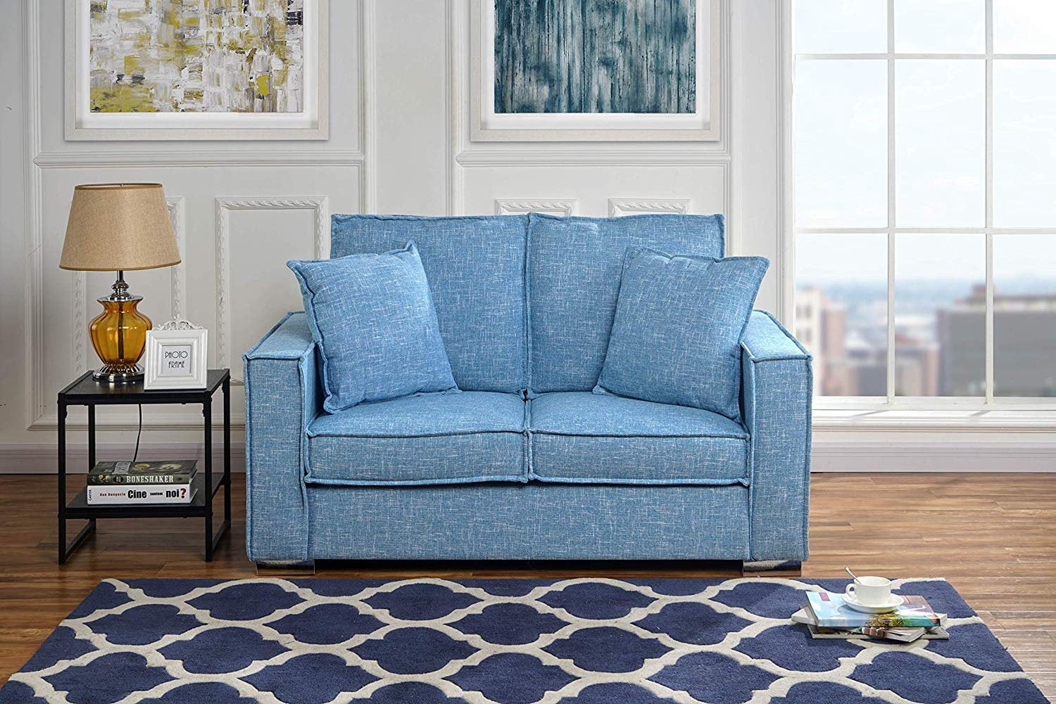 Mobilis Small Space Loveseat Sofa With Removable Cushions And 2 Pillows Light Blue Walmart Com Walmart Com
