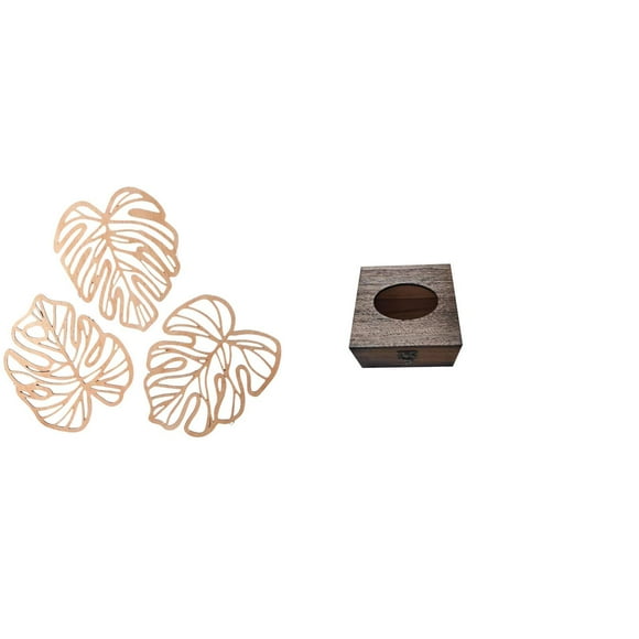 Placa de pared con hojas de palma, decoración de madera, caja de pañuelos, adorno vintage de madera con hojas de palma, ideal para sala de estar, dorm