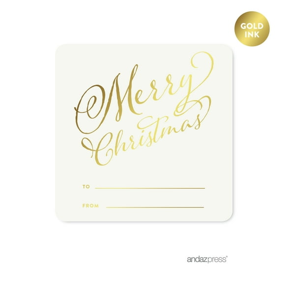 Gold Gold Merry Christmas Square Gift Label Stickers, 40-Pack
