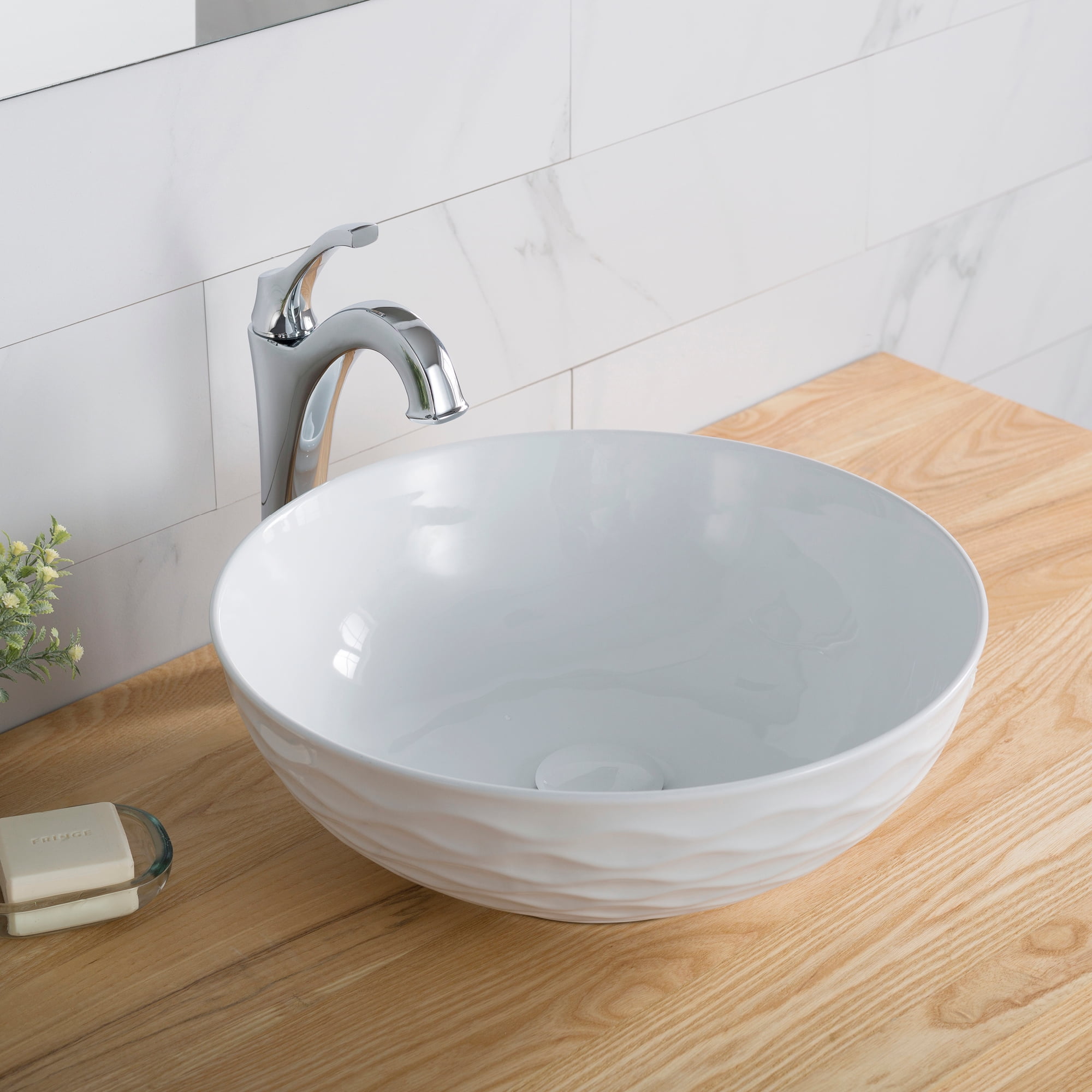 KRAUS Viva Round White Porcelain Ceramic Vessel Bathroom Sink, 16 1/2 in. D  x 5 1/2 in. H