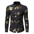 thumbnail image 2 of Men's Dress Shirts Embroidery Print Long Sleeve Stretch Wrinkle Free Formal Floral Shirt Business Casual Button Down Shirts, 2 of 3