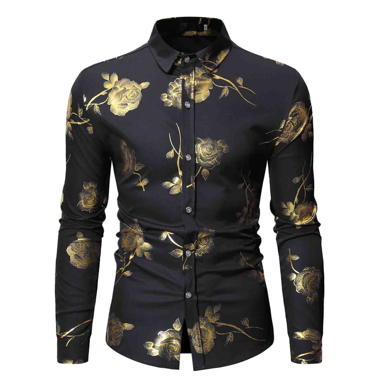 black and gold floral dress shirt DOLCE & GABBANA Shirt Black GOLD Floral Embroidery Formal 40/US15.75/M  1690usd
