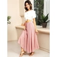 thumbnail image 4 of Xuanfei Women Bohemian Elastic Waistband Pocket Solid Color Pleated Maxi Skirt, 4 of 8