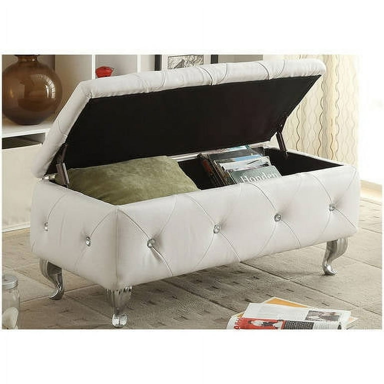 AC Pacific White Crystal Tufted Storage Bench Walmart