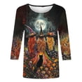thumbnail image 3 of Halloween Shirts for Women Cute Pumpkin Ghost Graphic Tees 3/4 Sleeve Tops Loose Casual Crewneck Blouses Tshirts 2025, 3 of 4