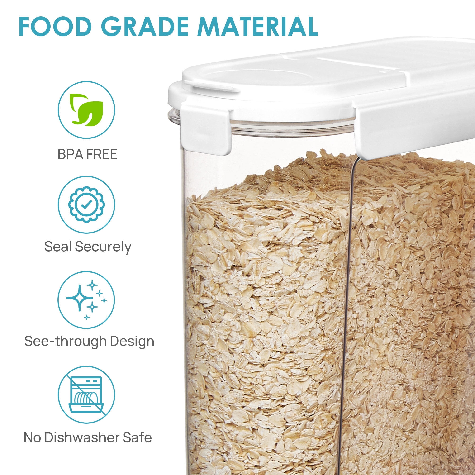 Sindcom Cereal Containers Storage Set, 4 PCS Airtight Food Organizer with Flip-Top Lids, Plastic Cereal Dispenser (135.2oz/4L)
