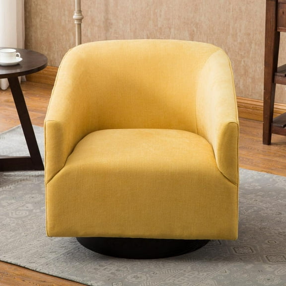 Comfort Pointe Geneva Goldenrod Yellow Fabric Wood Base Swivel Chair