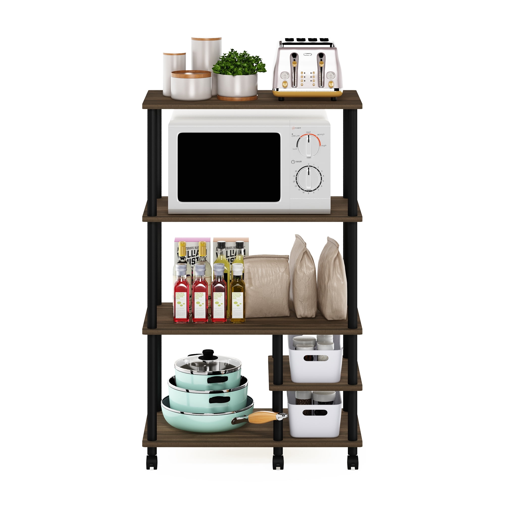 Furinno 27.4"W x 15.6"D x 46.1"H 5-Shelf Freestanding Shelves, Columbia Walnut and Black