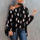 thumbnail image 1 of Puntoco, camisa informal para mujer, manga larga, cuello Halter, hombros descubiertos, blusa holgada con estampado de Polluer, tops Puntoco Puntoco-4233, 1 of 5