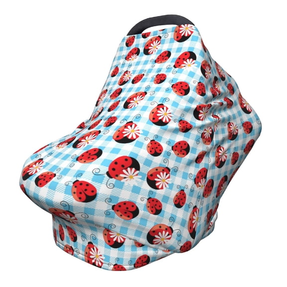 Fotbe Flowers and Lady Bugs Pattern Car Seat Covers for Babies, Nursing Breastfeeding Cover Carseat Canopy, Soft Stretchy Carrier Cover