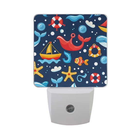 Ship Starfish Fish Lifebuoy Night Light 2 Pack LED Nightlight Plug into Wall Dusk to Dawn Sensor Soft White