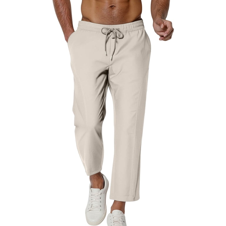 Enjoytime Pants for Men Drawstring Solid Color Elastic Waist