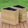 thumbnail image 5 of Jocisland PE Rattan Wicker Patio Side Table Sofa Wedge End Table with Tempered Glass Top & Storage Function, 5 of 7