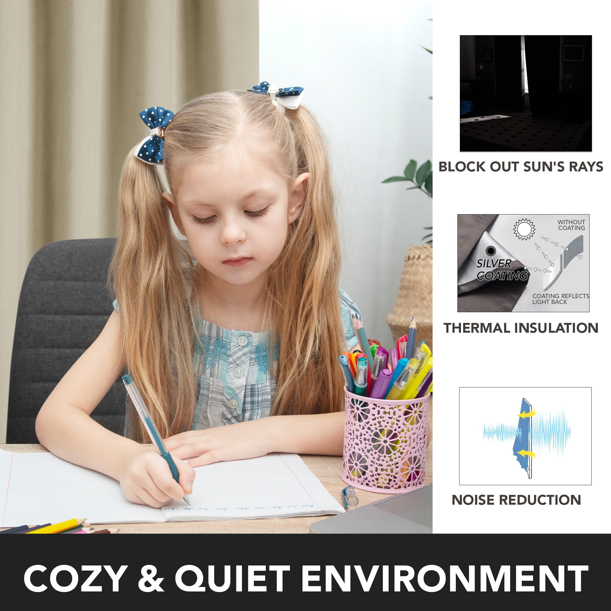 Deconovo Blackout Curtains for Kids Room with Silver Coating Heavy Material 42x63 inch Beige 2 Panels
