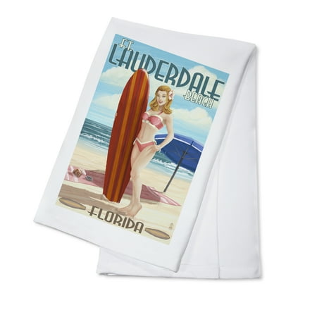 Ft. Lauderdale, Florida - Pinup Girl Surfing - Lantern Press Poster (100% Cotton Kitchen