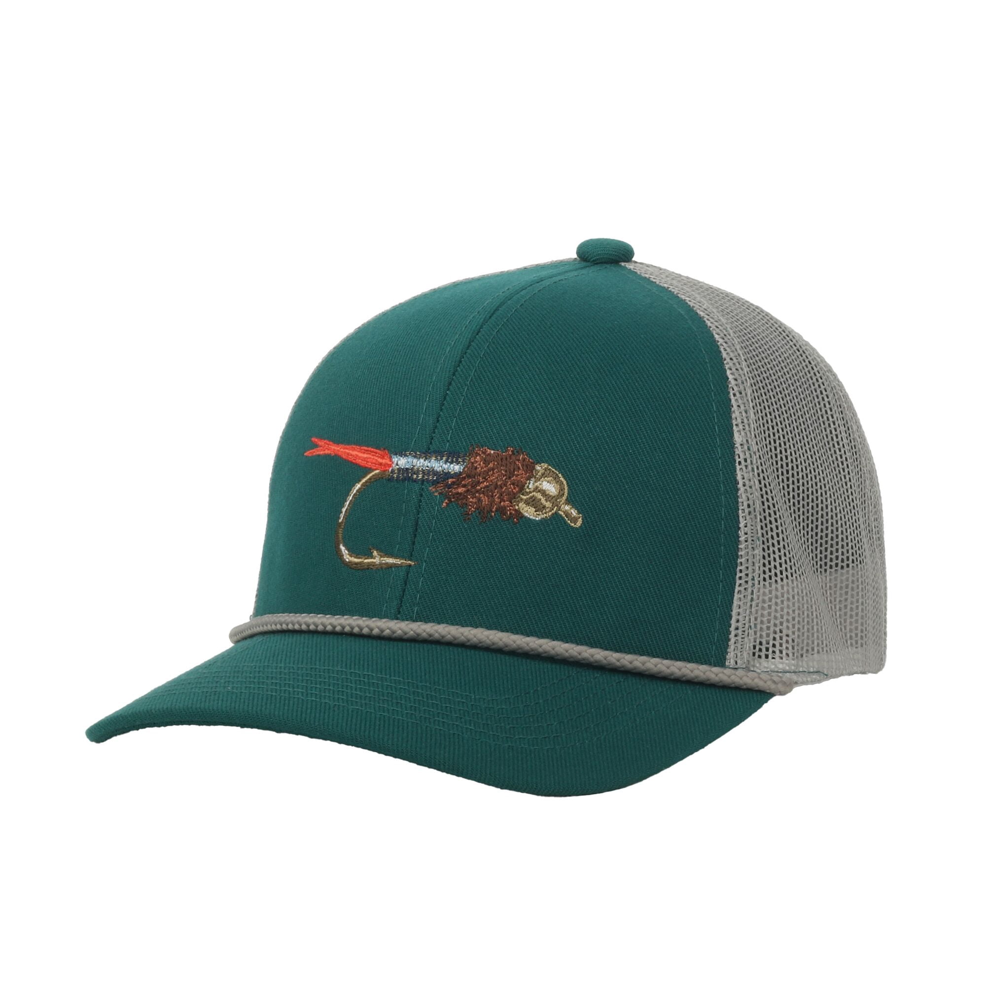 Green/Grey Lure 6-Panel Fishing Cap – Structured, Embroidered, Snapback, One Size