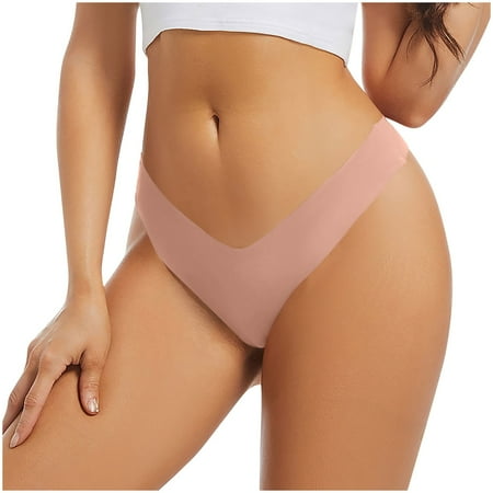 Ashirexll Thongs for Women  Silk Underwear for Women Low Waist Solid Color Seamless No Show Stretch Thong Panties Pink M