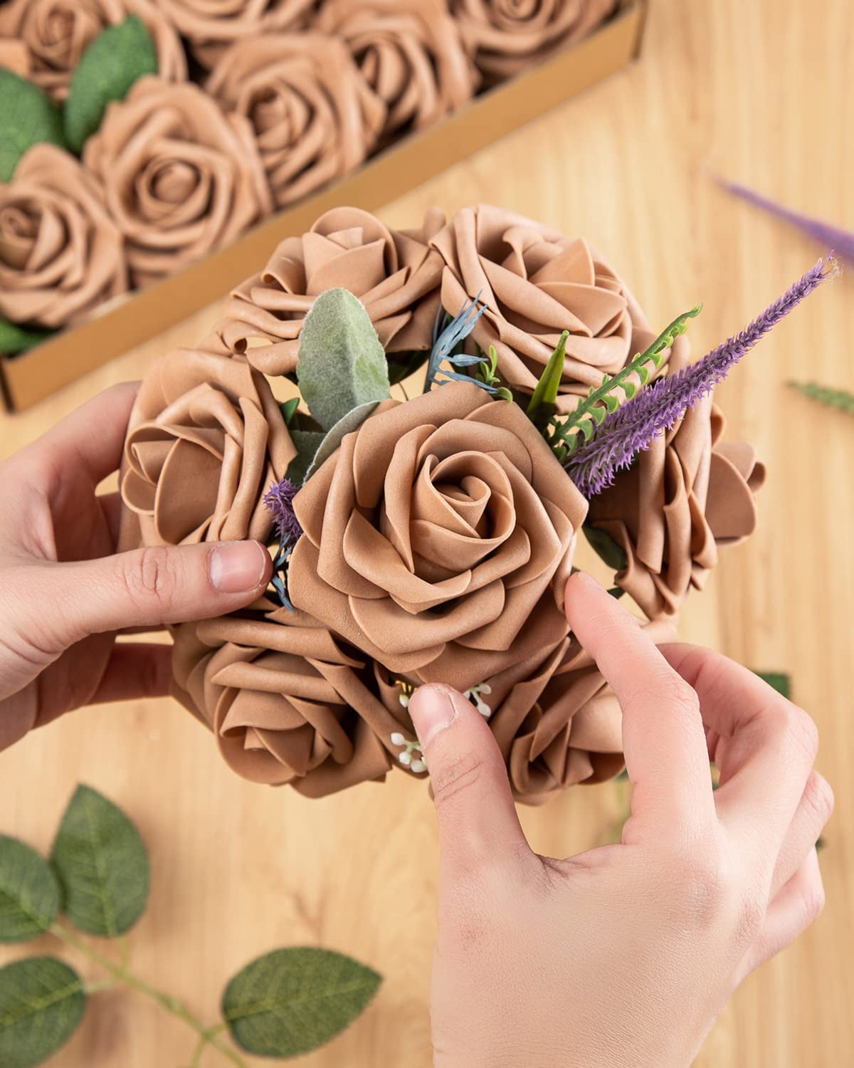 25Pcs Artificial Roses Flowers Fake Roses with Stems Real Touch Foam Flowers for DIY Wedding Bouquet Baby Shower Centerpiece Floral Arrangement Party Home Decor(Black)
