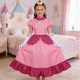 thumbnail image 4 of Zydvens G*irls Halloween Princess Cosplay Costume - Pink Puff Sleeve Halloween Cosplay Dress Up Set with Crown Gloves & Earrings - Retro Video Game Character Outfit, 4 of 6