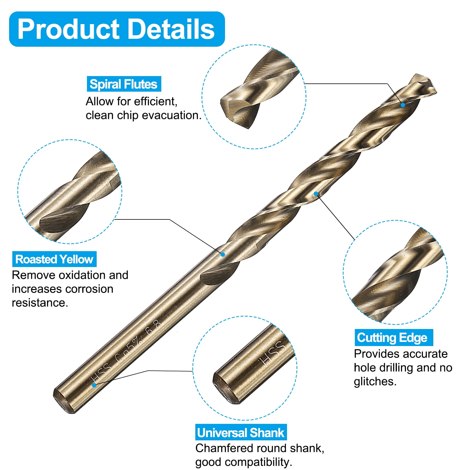 Uxcell Tap and Drill Bit Set, 3pcs M8 x 1.25 Metric Spiral Point Thread Screw Taps & 3pcs 6.8mm Twist Drill Bits, Titanium Coated/Roasted Yellow HSS-6542/M35 HSS-CO Tapping Threading Tool