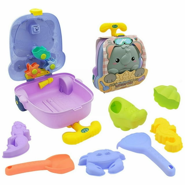 MesaSe Toys Children Sand Playing Toys With Trolley Case Shovel Rake And Molds Storage Box Travel Beach Toy Kit Summer Sandbox Bath Toy Kids Garden Tools Puzzle Toy