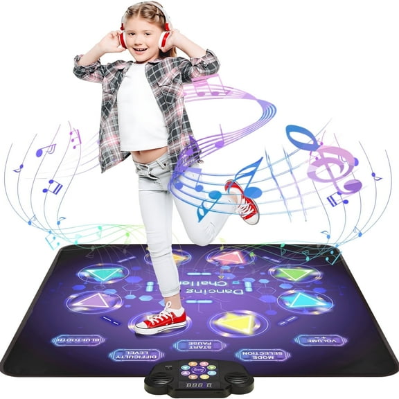 Dance Mat for Kids, Light-Up Dance Pad with Wireless Bluetooth, 8 Modes & 3 Levels Music Dance Game Mat, Christmas Birthday Toy Gift for Girls Boys Ages 3-12 Years