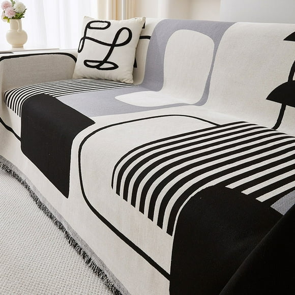 Xiao Hua Sofa Cover Black Corduroy Living Room Sofa Towel Cover Protective Cover,70.87*165.35inch