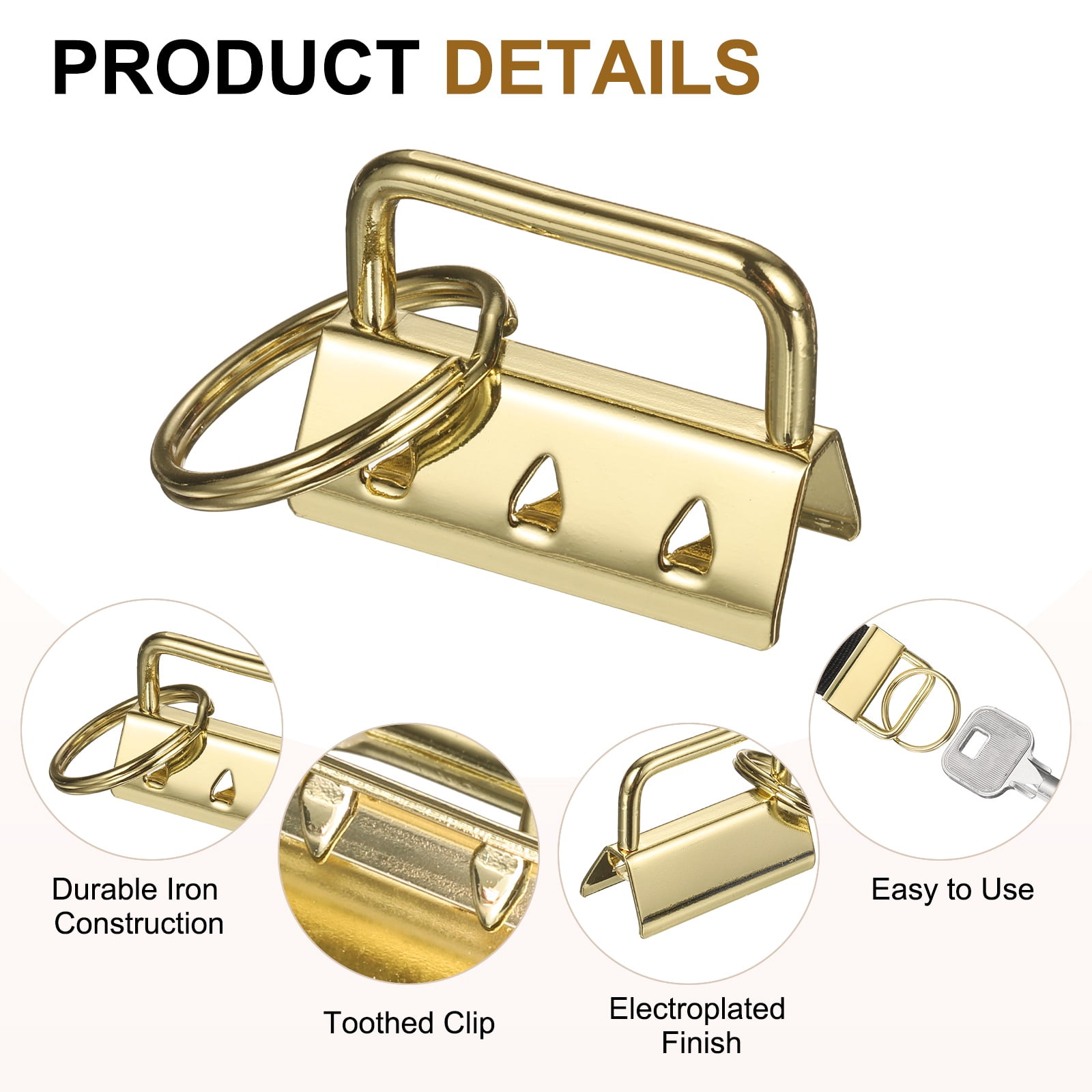 Uxcell 30 Pcs Key Fob Hardware, 0.8/1in 32mm Wristlet Clasp Sets with Key Rings for Keychain Making Supplies Lanyards Bag DIY Crafts, Silver/Gold